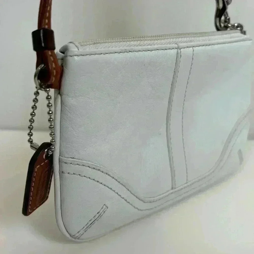COACH Signature Ivory & Brown Leather Clutch/Wristlet & Strap with Hangtag